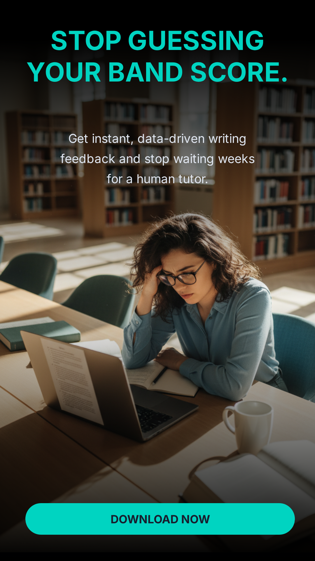 IELTS learner getting instant AI band score feedback.